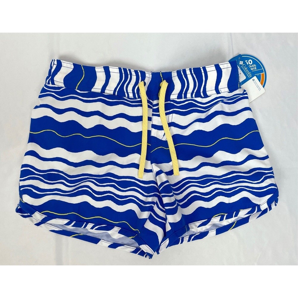 NWT Columbia Women SMALL‎ Blue White Cool Coast II Shorts Drawstring UPF 50 PFG